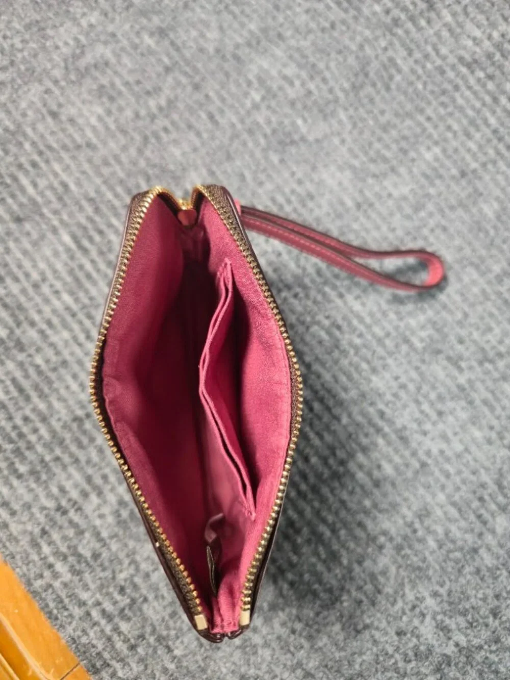 Coach Signature Brown & Pink Zip Wristlet Wallet | Leather Trim